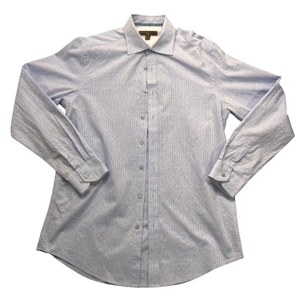 Blue Pronto Uomo Mens XLT Light Blue Floral Jacquard Striped‎ Dress Shirt